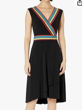 RAINBOW Knit Dress Black Multicolor Stripe Sleeveless by Catherine Malandrino XL